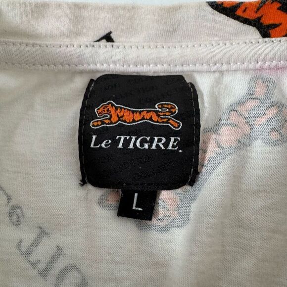 Le Tiger Men's Short Sleeve Tiger Logo T-Shirt White Orange Black Size Large - Picture 6 of 10